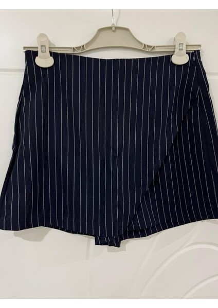 Deseo Boutique Kadın Lacivert Renk Boyuna Çizgili Yüksek Bel Mini Kısa Şort Etek fiyatları