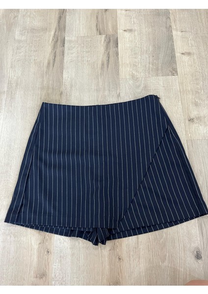 Deseo Boutique Kadın Lacivert Renk Boyuna Çizgili Yüksek Bel Mini Kısa Şort Etek indirimleri