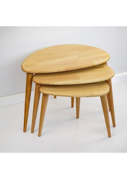 Ercol Style Masif Gerçek Kestane Ağacı Zigon Orta Sehpa Takımı, Oturma Odası Mobilya, Zigon 3^lü Set