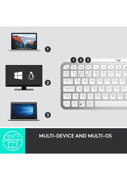 Mx Keys Mini Aydınlatmalı, Bolt Alıcılı, Şarj Edilebilir, Açık Gri, Kablosuz Klavye Ingilizce