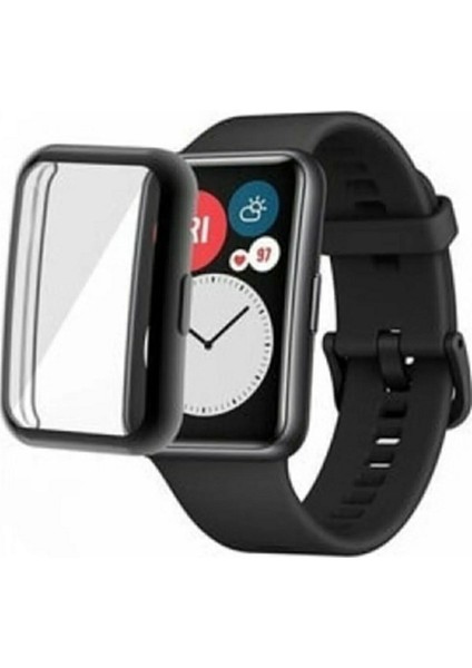 Huawei Watch Fit 2 Uyumlu Silikon Ekran ve Kasa Koruyucu Siyah
