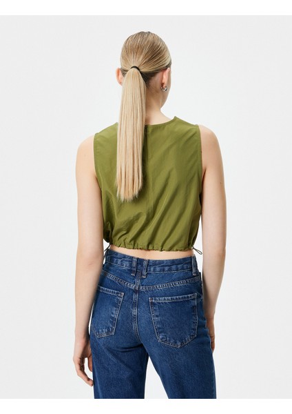 Crop Üst Paraşüt Kumaş Kolsuz Beli Lastikli