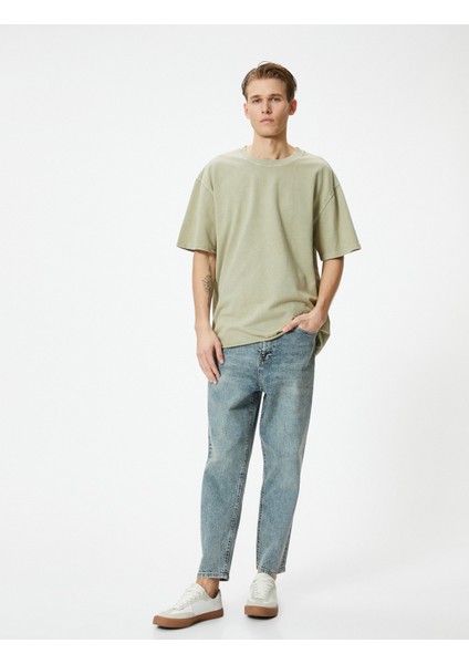 Oversize T-Shirt Yıkamalı Bisiklet Yaka Kısa Kollu fiyatları