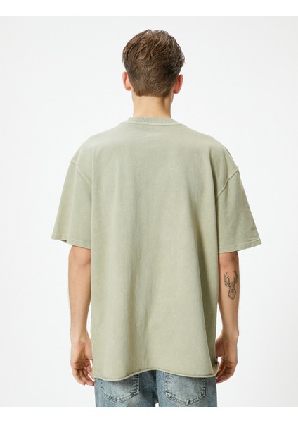 Oversize T-Shirt Yıkamalı Bisiklet Yaka Kısa Kollu fırsatları