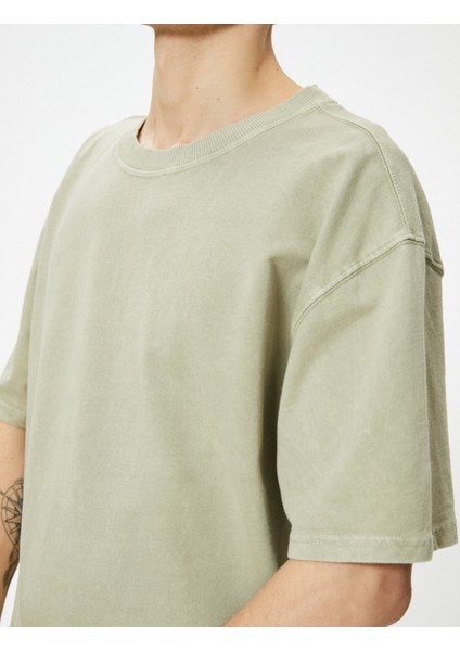 Oversize T-Shirt Yıkamalı Bisiklet Yaka Kısa Kollu indirimleri