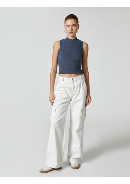 Crop Dik Yaka Atlet Slim Fit Viskoz Kumaş Karışımlı