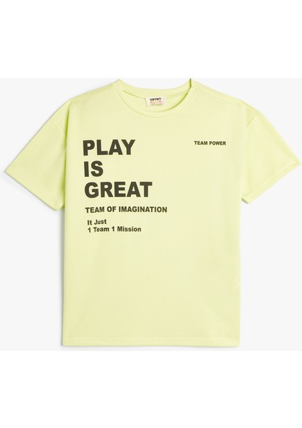 T-Shirt Slogan Baskılı Kısa Kollu Bisiklet Yaka Pamuklu