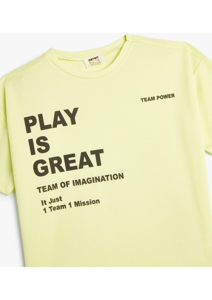 T-Shirt Slogan Baskılı Kısa Kollu Bisiklet Yaka Pamuklu