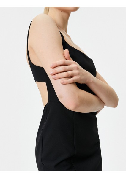 Askılı Mini Kalem Elbise Arkası Pencere Detaylı Kare Yaka Slim Fit Astarlı indirimleri