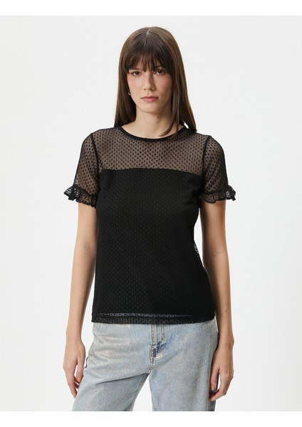 Dantelli T-Shirt Kısa Kollu Bisiklet Yaka modelleri