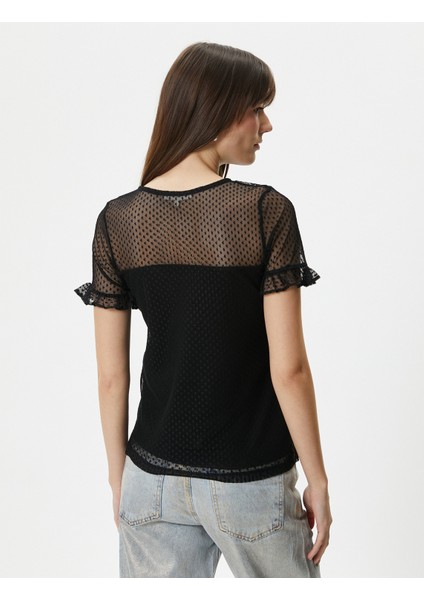 Dantelli T-Shirt Kısa Kollu Bisiklet Yaka fırsatları