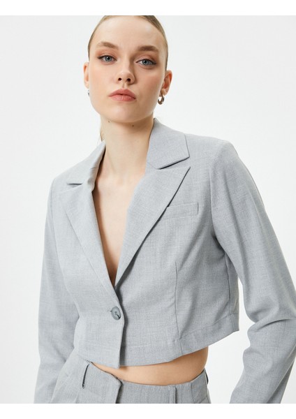 Kısa Blazer Ceket Kruvaze Düğmeli