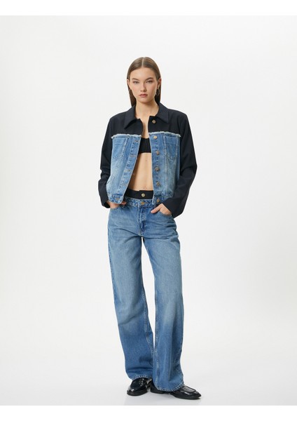 Kot Ceket Çift Kumaş Kullanımlı Renk Kontrastlı Cepli Düğmeli Rahat Kalıp fiyatları