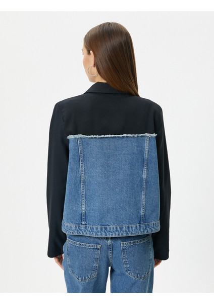 Kot Ceket Çift Kumaş Kullanımlı Renk Kontrastlı Cepli Düğmeli Rahat Kalıp fırsatları