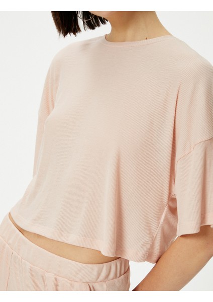Pijama Üstü Tişört Kısa Kollu Bisiklet Yaka Modal