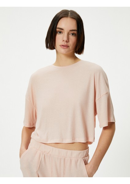 Pijama Üstü Tişört Kısa Kollu Bisiklet Yaka Modal