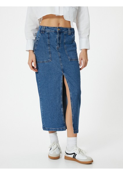 Uzun Kot Etek Önden Yırtmaç Detaylı Cepli Pamuklu modelleri