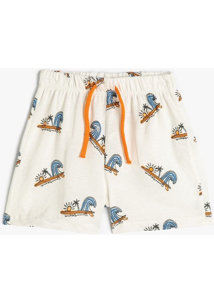 Şort Yaz Temalı Beli Bağlamalı Pamuklu