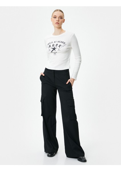 Uzun Kollu T-Shirt Slogan Baskılı Bisiklet Yaka Pamuklu fiyatları