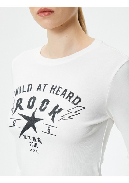 Uzun Kollu T-Shirt Slogan Baskılı Bisiklet Yaka Pamuklu indirimleri