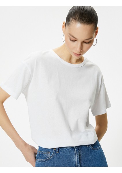 Oversize T-Shirt Soluk Efektli Kısa Kollu Bisiklet Yaka Pamuklu fiyatları