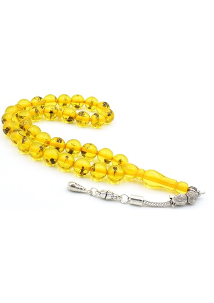 Küre Kesim Karınca Fosilli Toz Kehribar Tesbih 10 mm