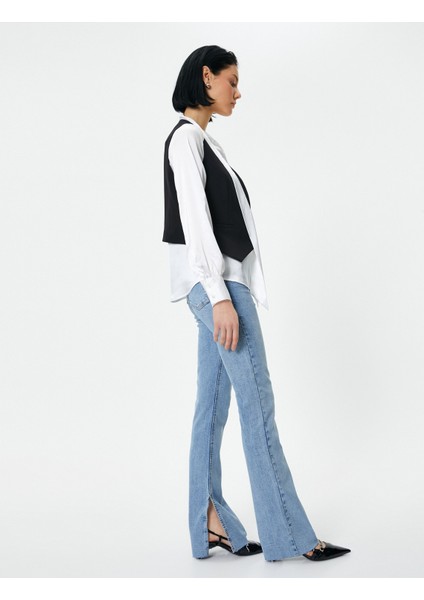 Ispanyol Paça Kot Pantolon Yırtmaç Detaylı Dar Kesim Standart Bel - Victoria Slim Jeans