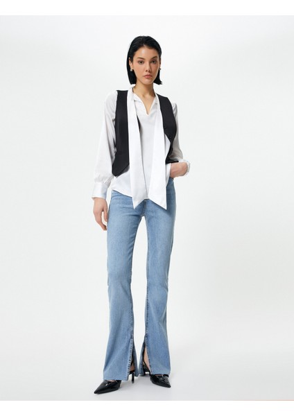 Ispanyol Paça Kot Pantolon Yırtmaç Detaylı Dar Kesim Standart Bel - Victoria Slim Jeans fiyatları