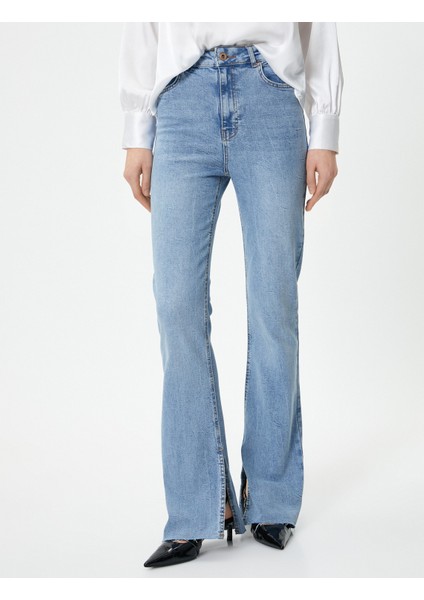 Ispanyol Paça Kot Pantolon Yırtmaç Detaylı Dar Kesim Standart Bel - Victoria Slim Jeans modelleri