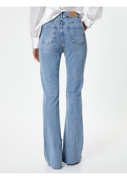 Ispanyol Paça Kot Pantolon Yırtmaç Detaylı Dar Kesim Standart Bel - Victoria Slim Jeans fırsatları