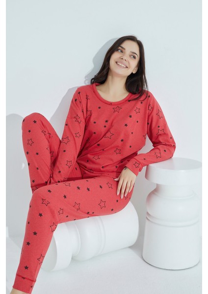 Kadın Desenli Pijama Takımı Bisiklet Yaka Elitol 954