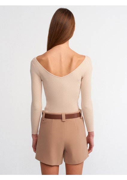80830 Kemerli Duble Mini Şort Etek-Camel fiyatları