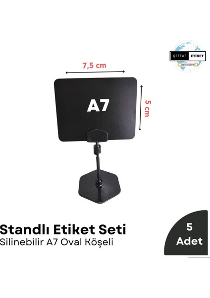 Şeffaf Etiket 5 Ad Standlı Etiket Tutucu ve A7 Silinebilir Siyah Etiket Seti Vitrin Raf Ürün Etiket Seti