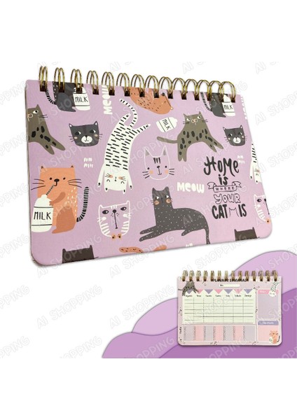 Kawai Kore Kırtasiye Kedi Pati Haftalık Günlük Hatırlatıcı Planlayıcı Defter Weekly Planner 52 Sayfa 18*12 cm Ölçüler