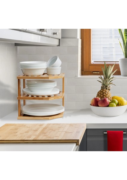 Bambu 3 Katlı Köşe Raf