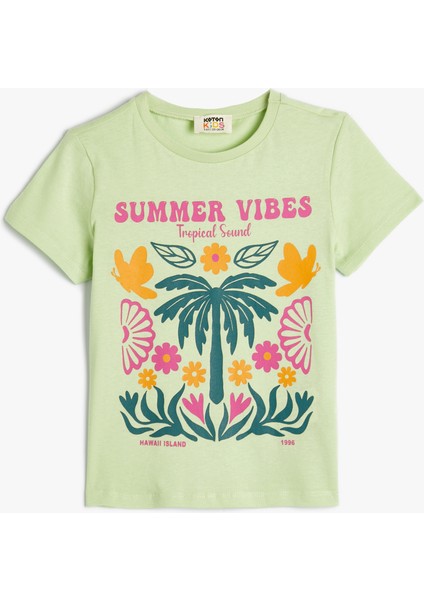 T-Shirt Yaz Temalı Kısa Kollu Bisiklet Yaka Pamuklu fiyatları