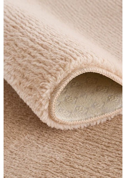 2'li Bej Oval Peluş Post Yumuşak Yıkanabilir Banyo Halısı Klozet TAKIMI(80X120-80X50)