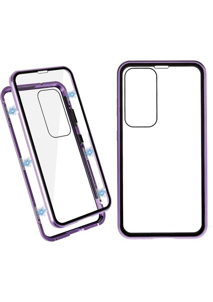 Samsung Galaxy S23 Mıknatıs Emilim Metal Tampon Çerçevesi Ası Için Çift Taraflı Açık Temperli Cam Telefon Kılıfı (Yurt Dışından)