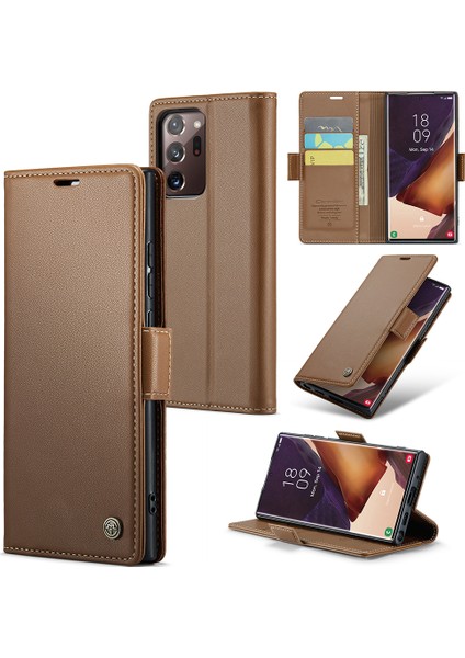 Samsung Galaxy NOTE20 Için Ultra/ultra 5g Rfıd Engelleme Deri Cüzdan Flip Stant Standı Litchi Dokusu Telefon Vaka- Telefon Kılıfı (Yurt Dışından)
