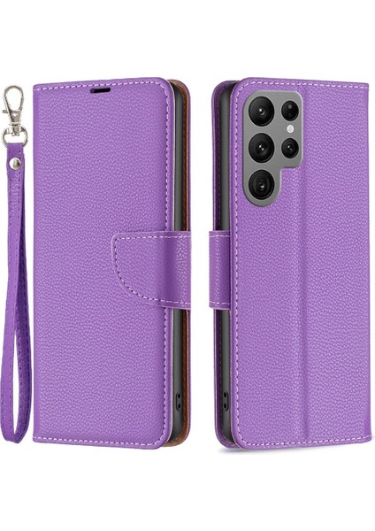Samsung Galaxy S23 Için Ultra Litchi Doku Pu Deri Deri Koruyucu Katlama Stand Telefon Cüzdan -Doğru Telefon Kılıfı (Yurt Dışından)