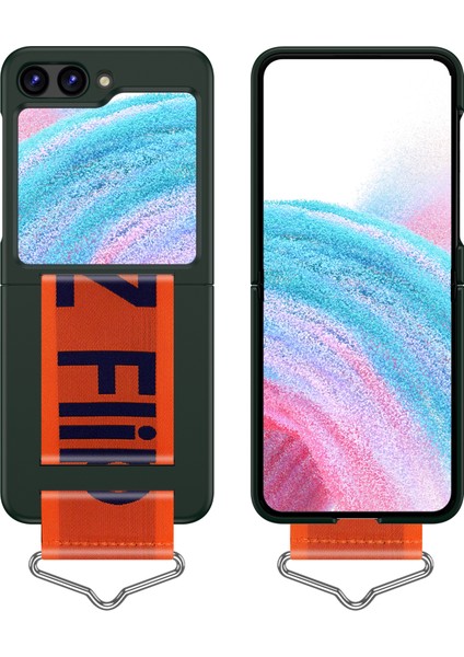 Samsung Galaxy Z Flip5 5g Sert Pc B-Şekilli Halka Tutucu-Dark +Turuncu ile Koruyucu Telefon Kılıfı (Yurt Dışından)
