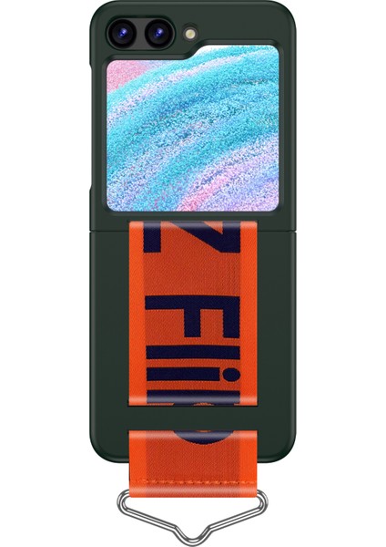 Samsung Galaxy Z Flip5 5g Sert Pc B-Şekilli Halka Tutucu-Dark +Turuncu ile Koruyucu Telefon Kılıfı (Yurt Dışından)