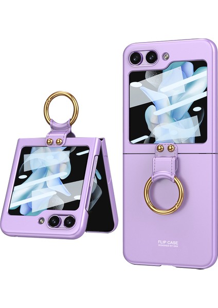 Samsung Galaxy Z Flip5 5g Temperli Cam Geri Slim Sert Pc Halka Kayış- ile Gkk Telefon Kılıfı (Yurt Dışından)