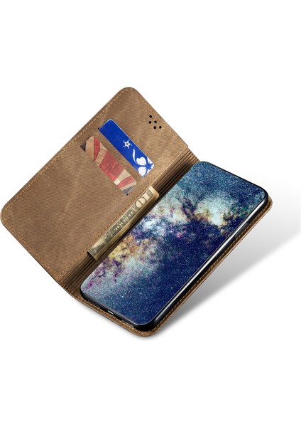 Samsung Galaxy A14 Için 5g 5g Kot Bez Doku Pu Deri Manyetik Otomatik Absorlanmış Cüzdan Stand -Khaki Telefon Kılıfı (Yurt Dışından) fiyatları
