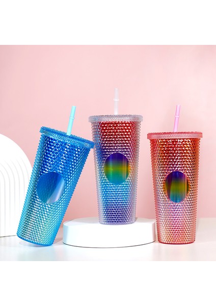 Yaratıcı Çift Katmanlı Plastik Pipetli Bardak 710ML (Yurt Dışından)