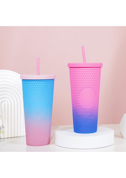 Yaratıcı Çift Katmanlı Plastik Pipetli Bardak 710ML (Yurt Dışından)