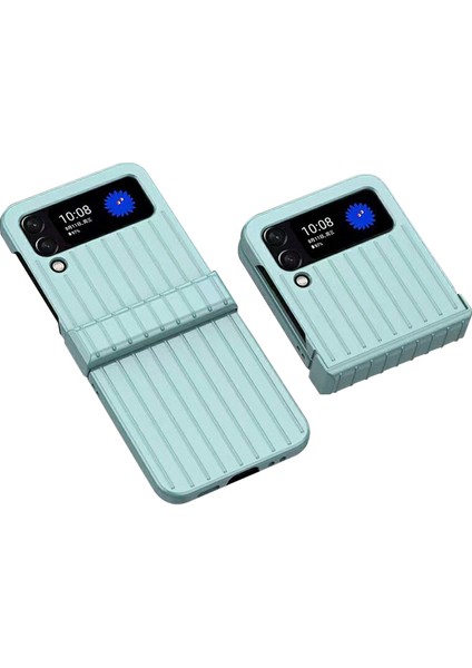 Samsung Galaxy Z Flip4 Için 5g Kasa Çizgili Tam Katlanır Telefon Kasası Anti-Düşme Sert Pc Nane Telefon Kılıfı (Yurt Dışından)