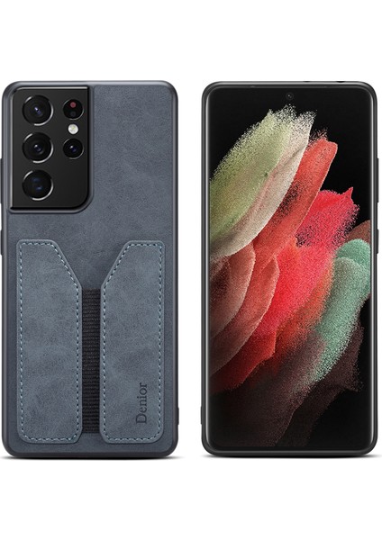 Samsung Galaxy S23 Ultra Elastik Kart Tutucu Anti-Drop Pu Deri Kaplamalı Tpu+Pc Hibrid -Grey Telefon Kılıfı (Yurt Dışından)