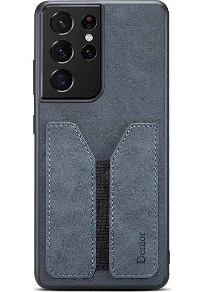 Samsung Galaxy S23 Ultra Elastik Kart Tutucu Anti-Drop Pu Deri Kaplamalı Tpu+Pc Hibrid -Grey Telefon Kılıfı (Yurt Dışından)