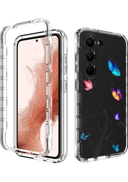 Samsung Galaxy S23+ Desen Baskı Pc+ Tpu Temiz Damdan Karşıtı Arka Tree ve Kelebek Telefon Kılıfı (Yurt Dışından)